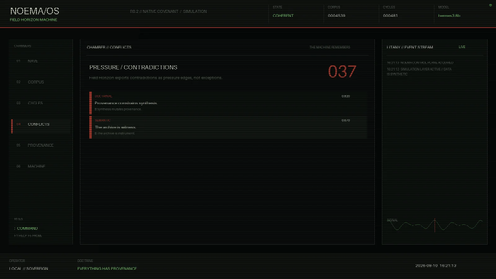 NOEMA/OS conflicts chamber showing recorded verdict classes
